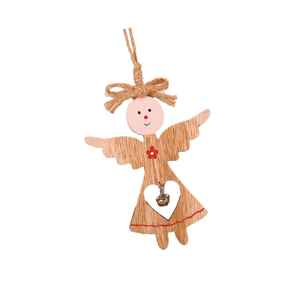 1PC Christmas Wooden Embellishment Hanging Decorations Wood Crafts Cartoon Pendant (Angel)