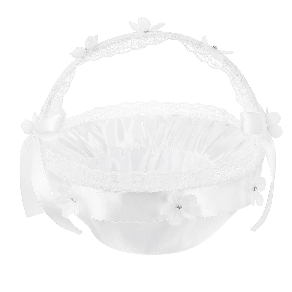 Romantic Petals Storage Basket Bowknot Decor Flower Girl Basket for Wedding