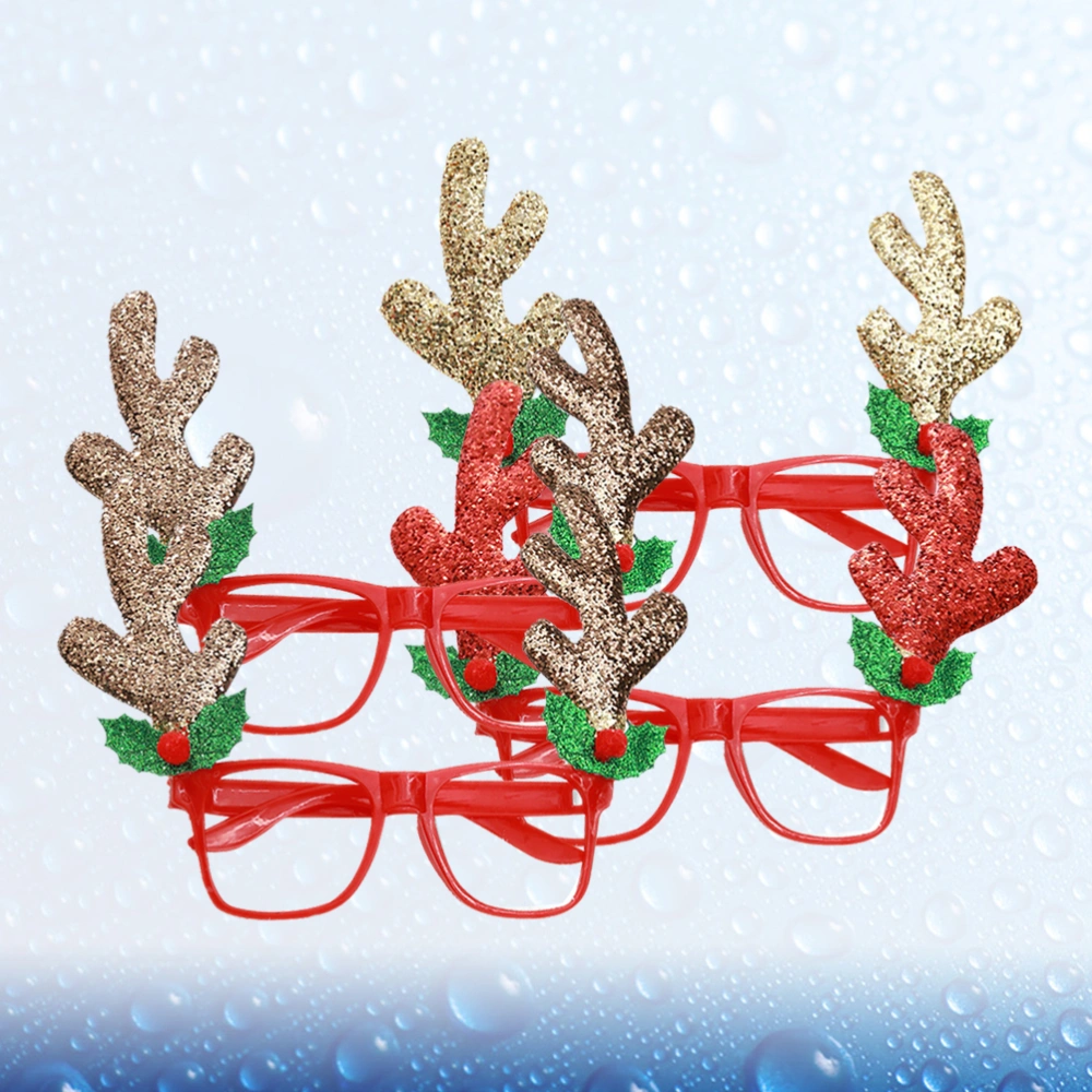 4PCS Decorative Christmas Eye Glasses Party Funny Glasses Creative Antlers Glasses Christmas Supplies for Kids Adults (Random Style)