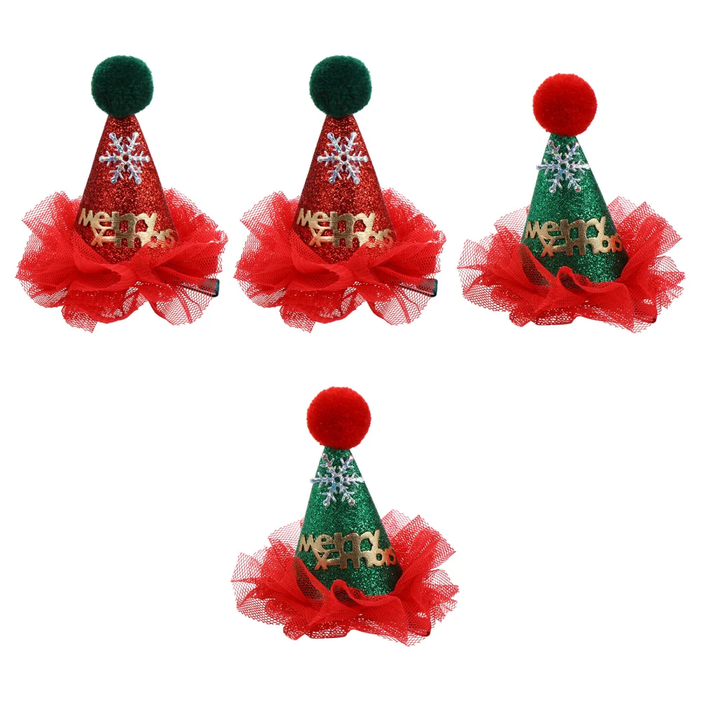 4pcs Christmas Hair Clips Decorative Hairpin Chic Headwear (Red, Green)