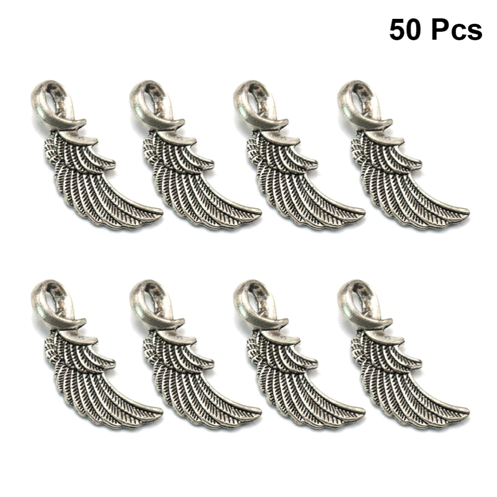 50pcs Alloy Wing Pendants DIY Charms Jewelry Making Accessory for Necklace Earrings (Antique Silver, Large)