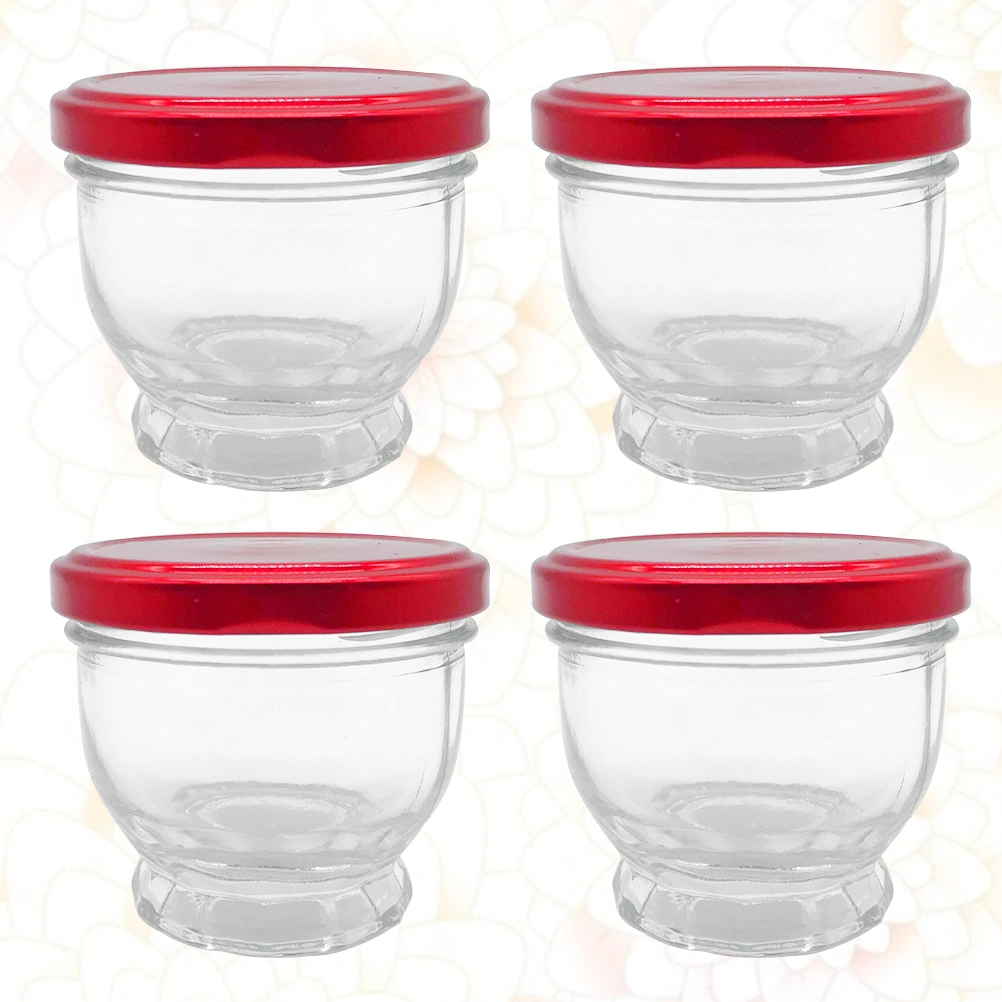 4pcs Unique Glass Cup Transparent Yogurt Drinking Cup Simple Pudding Milk Cup for Home Kitchen Restaurant (100ml)