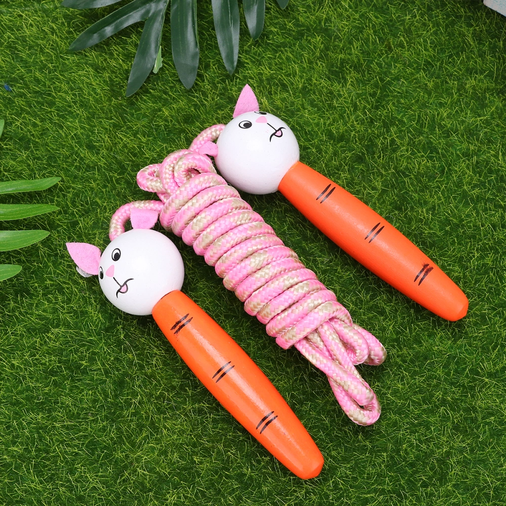 2PCS Skipping Rope Cartoon Pattern Wood Handle Jump Rope Exercise Workout Toy Fitness Equipment Tool for Students Sports Kids (Rabbit)