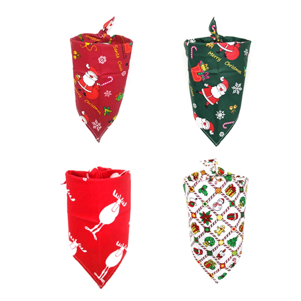 4pcs Christmas Pet Cotton Triangle Towel Saliva Towel Scarf for Pet Dog Cat Use (Size S)