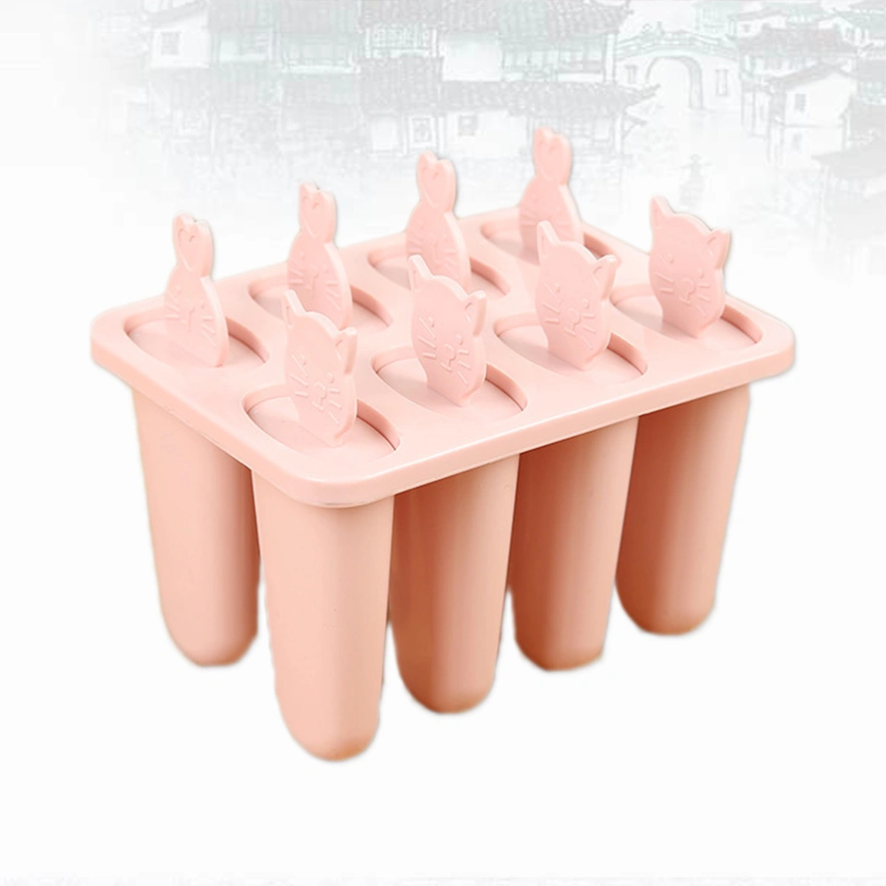 8 Grids Ice Cream Mold Cat Head Popsicle Maker Kitchen Accessories Tools(Pink)