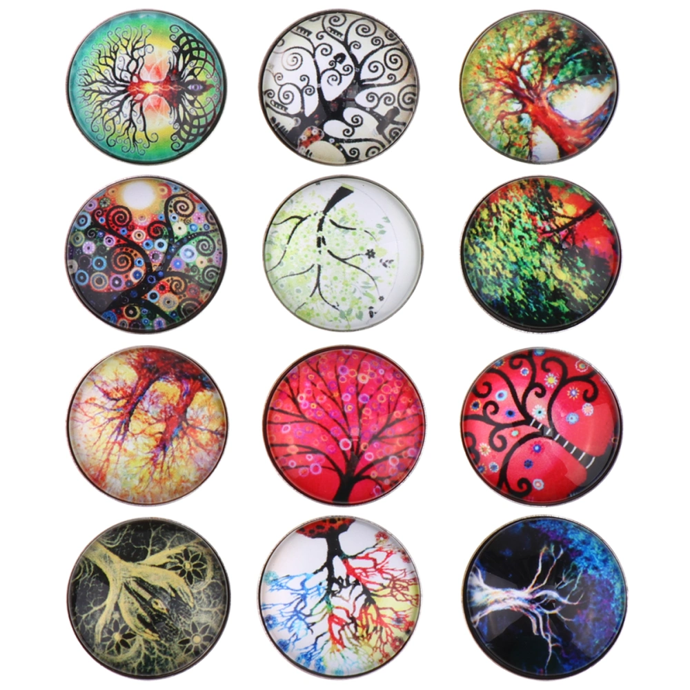 12 Pcs Creative Round Life Tree Glass Buttons DIY Bangles Jewelry Buttons for Women Bracelets Pendants 