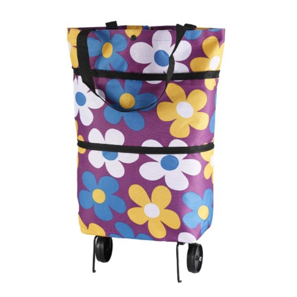 Shopping Cart Bag Foldable Shopping Cart Grocery Cart with Wheels Portable Shopping Pouch