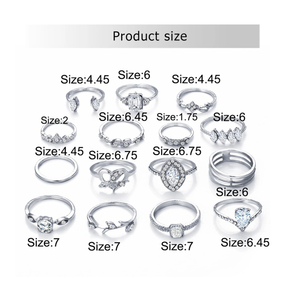 15pcs Creative Hollow Out Ring Antique Drill Finger Rings Dedlicate Simple Joint Rings for Woman Girl