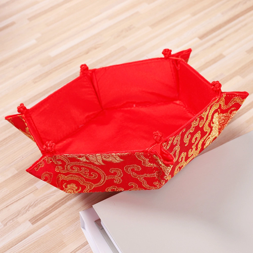 2pcs Brocade Fabric Candy Container Dried Food Plate Chinese Style for Wedding Spring Festival (Random Pattern Red)