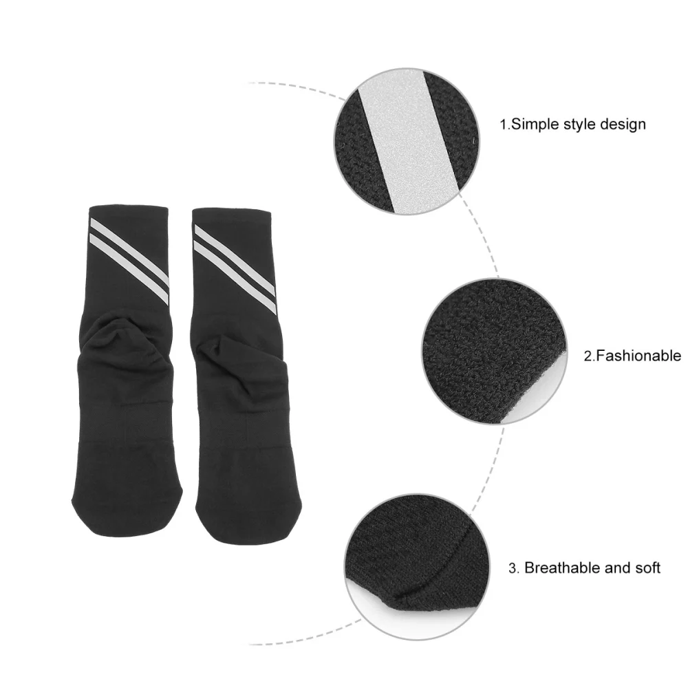 Hygroscopic and Sweat Releasing Sports Socks Reflective Cycling Socks for Men Women (Black)