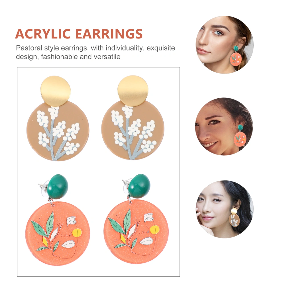 2 Pairs Delicate Pastoral Style Earrings Premium Acrylic Earrings Ear Studs