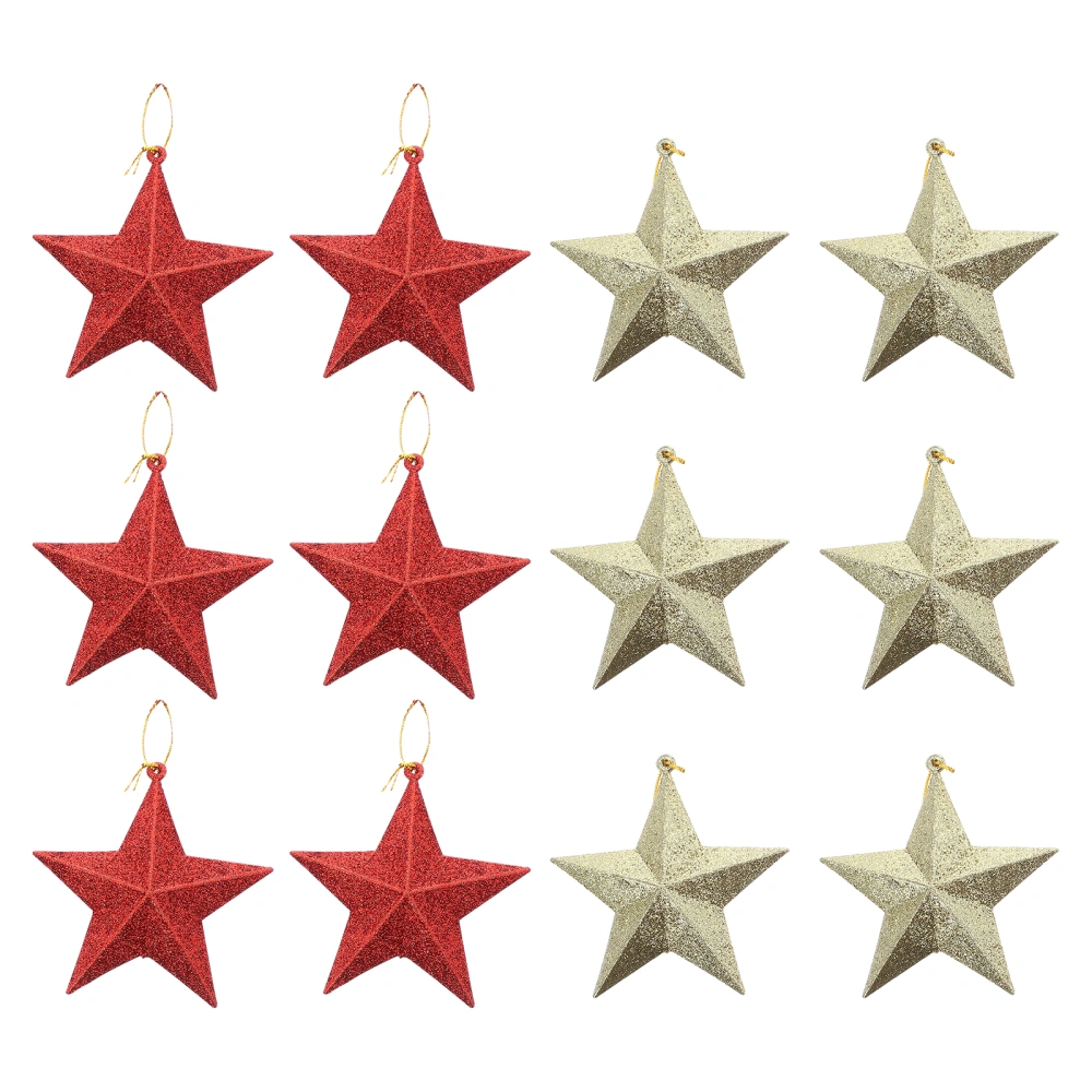 12Pcs Christmas Glitter Five-pointed Stars Pendants Christmas Tree Hanging Decor