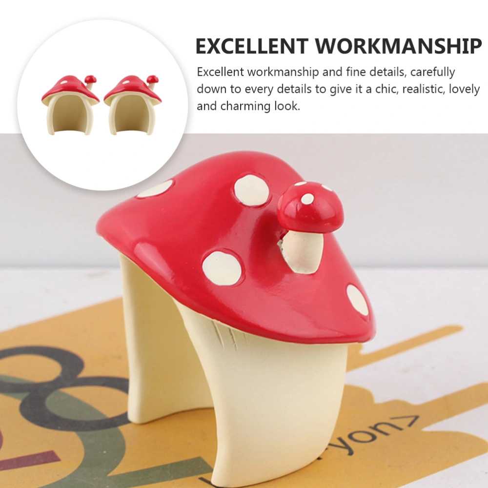 2Pcs Miniature Small Mushroom House Figurine Flowerpot Lawn Landscape Decor