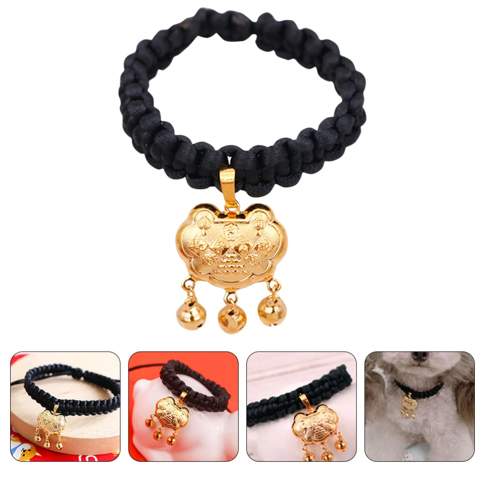 Cat Dog Collar Gold Lock Necklace Pet Collar Gold Lock Pet Collar with Bell Pet Accessory