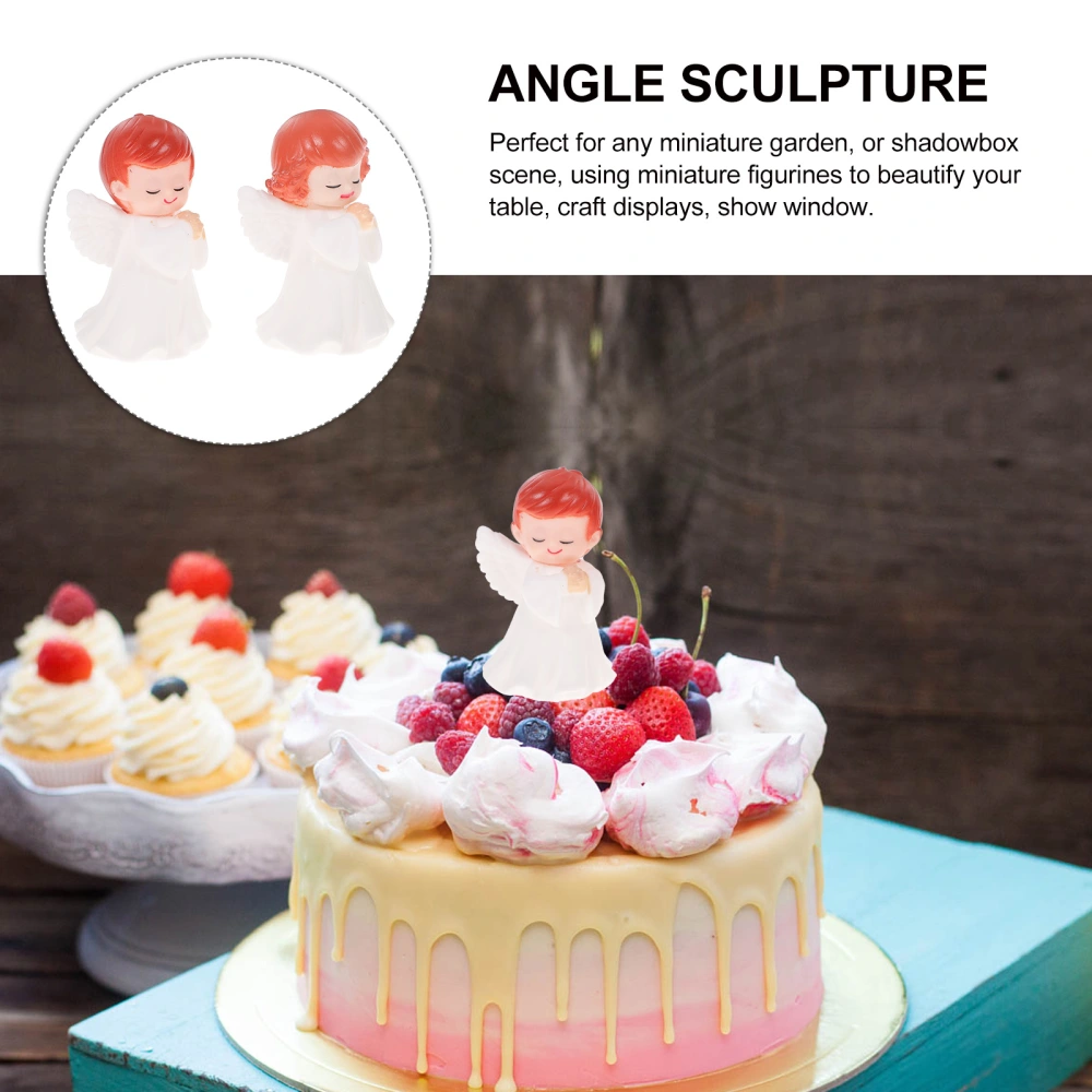 2 Pcs Angels Figurines Vinyl Sculpture Cake Decoration Desktop Car Ornament (Boy and Girl)