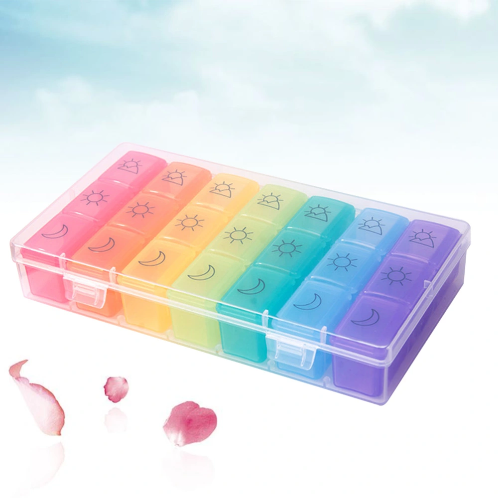 1 Set Weekly Pill Box Organiser Portable Dispensing Colorful 21 Grid Pill Boxes Mini Medicine Pill Tablet Organiser