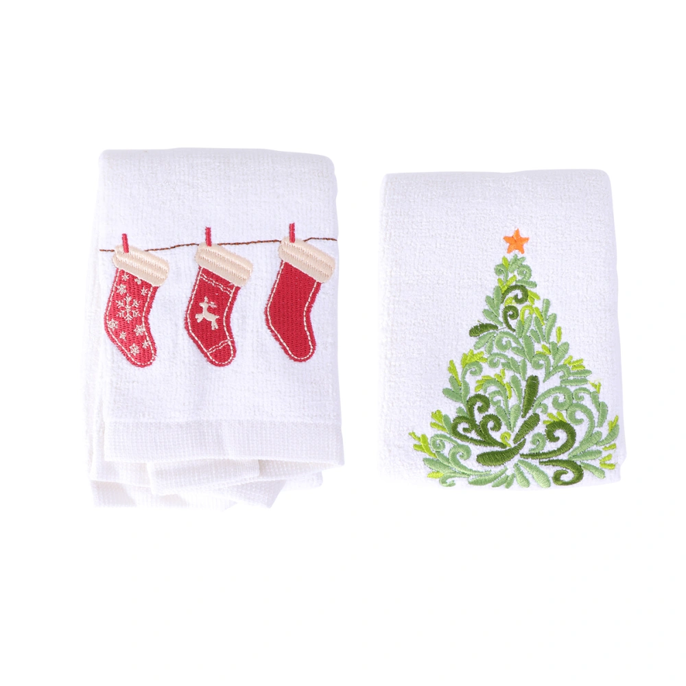 2pcs Christmas Embroidery Towel Christmas Cotton Towel Face Washing Towel