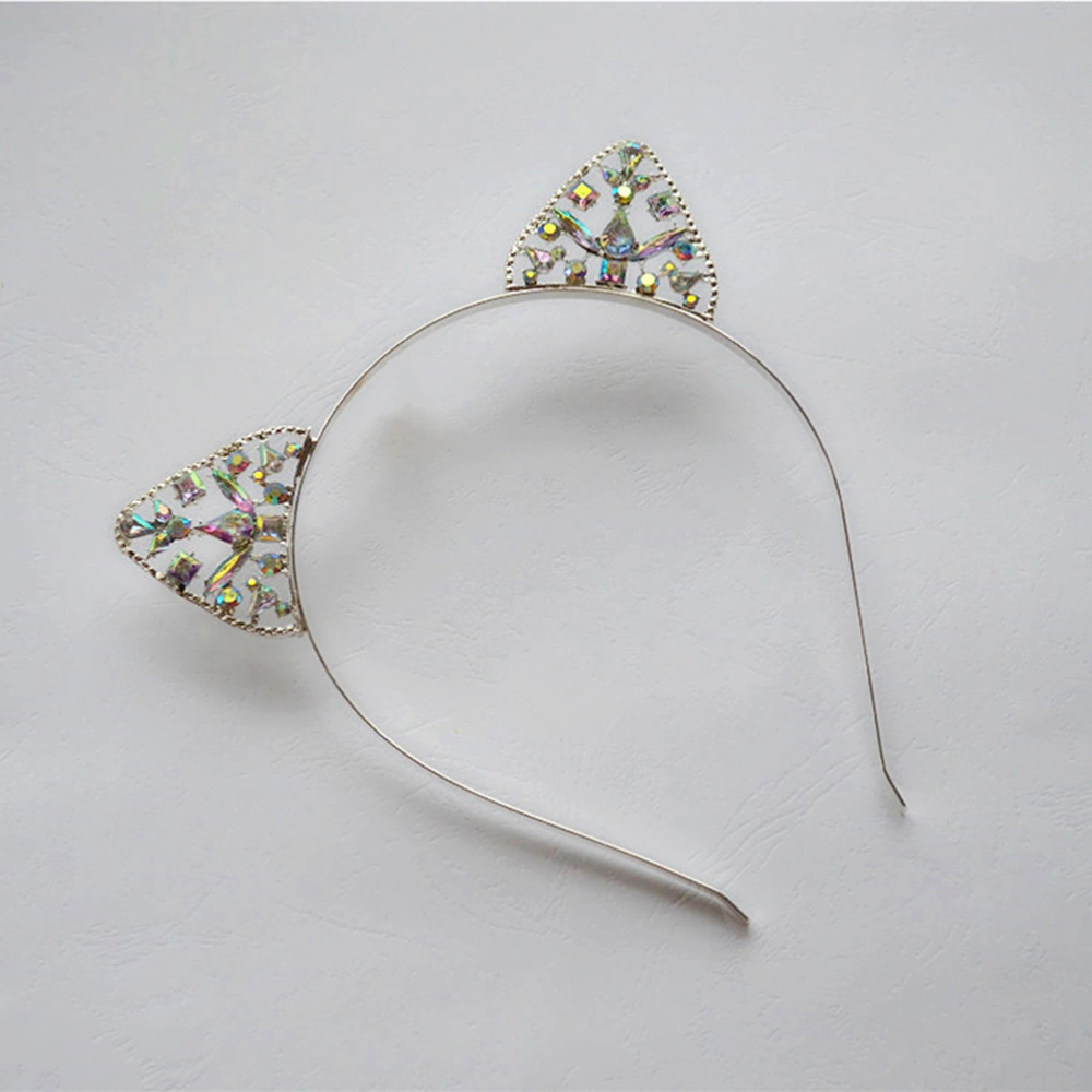 Crystal Cat Ears Hair Headband for Women Girls Cats Ears Hairband Headwear Hair Accessories (Silver)