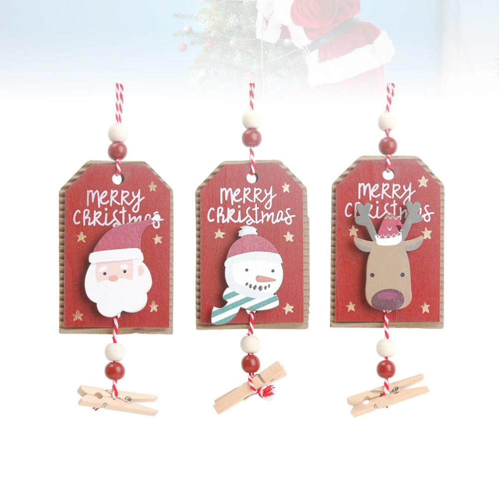 3pcs Christmas Wood Hanging Pendant Painting Wood Christmas Postcard Photo Clip Hanging Pendant