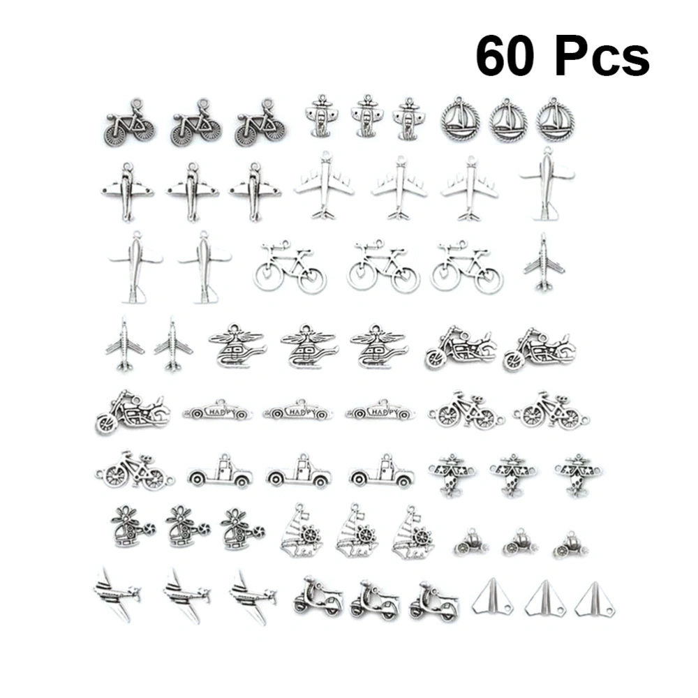 60pcs Alloy Pendants Silver Aircraft Boat Model Pendant Charms DIY Jewelry Making Accessory for Necklace Earrings Mix Pattern