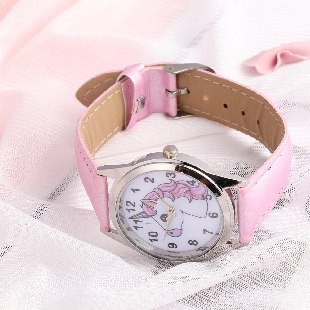 Unicorn Pattern Watch Baby Leather Band Wrist Watch Watch Wrist Decoration Pink