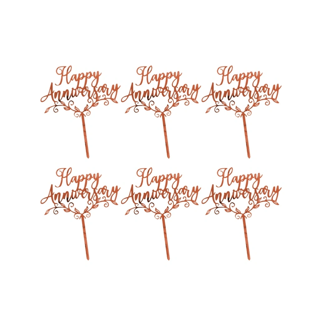 6PCS Wedding Anniversary Cake Toppers Happy Anniversary Letters Printed Cake Picks Delicate Wedding Anniversary Cupcake Decorations Acrylic Wedding Memorial Cake Plug Creative Wedding Memorial Cake Decor for Home Party Rose Gold