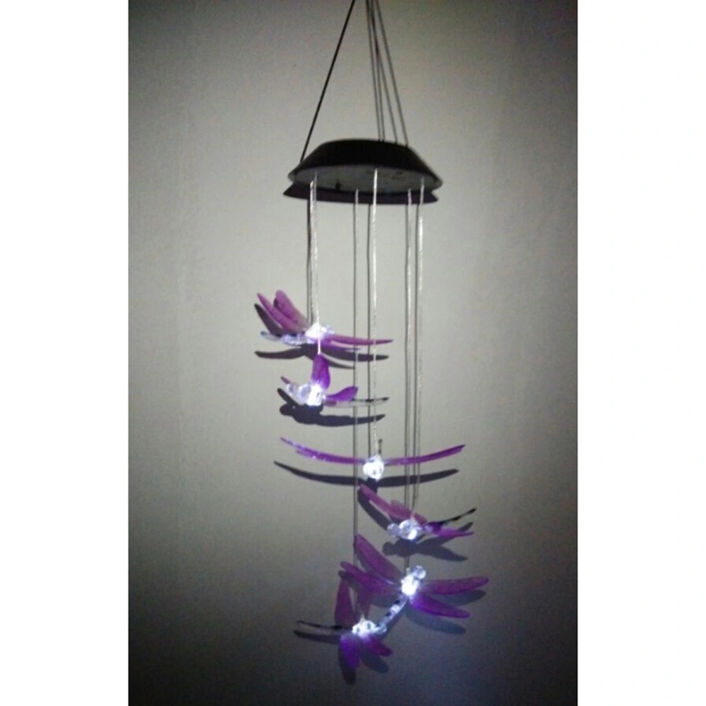 Solar Mobile LED Light Color Changing Wind Chimes Dragonfly Pendant Aeolian Bell Yard Garden Wind Chimes Lamp Accessories Home Decor (Random Color)
