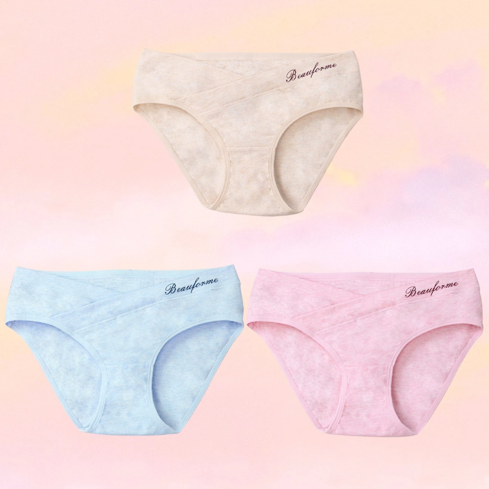 3pcs Pregnant Women Low Waist Underwear Pregnancy Underpants Comfortable Breathable Cotton Undershorts (Blue, Skin Color, Pink, Size L)