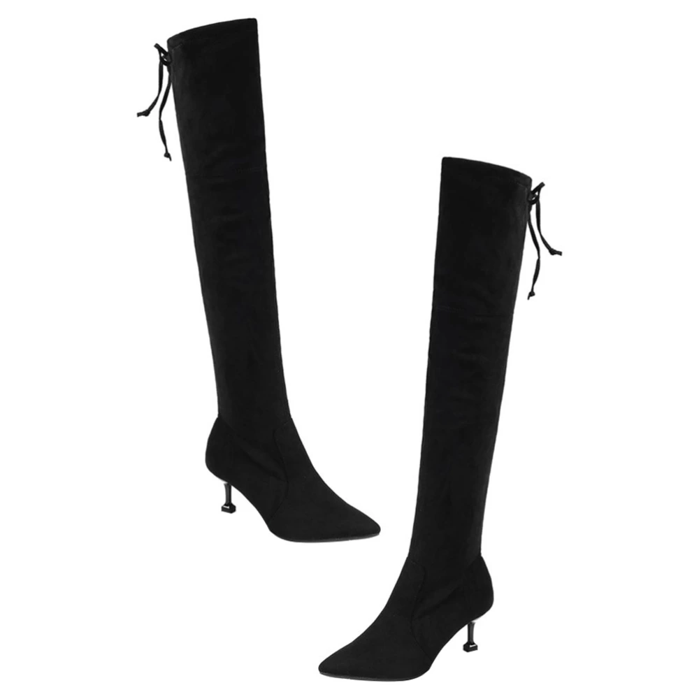 1 Pair Woman Pointy Thigh High Boots Woman Winter Stiletto Boots (Black)