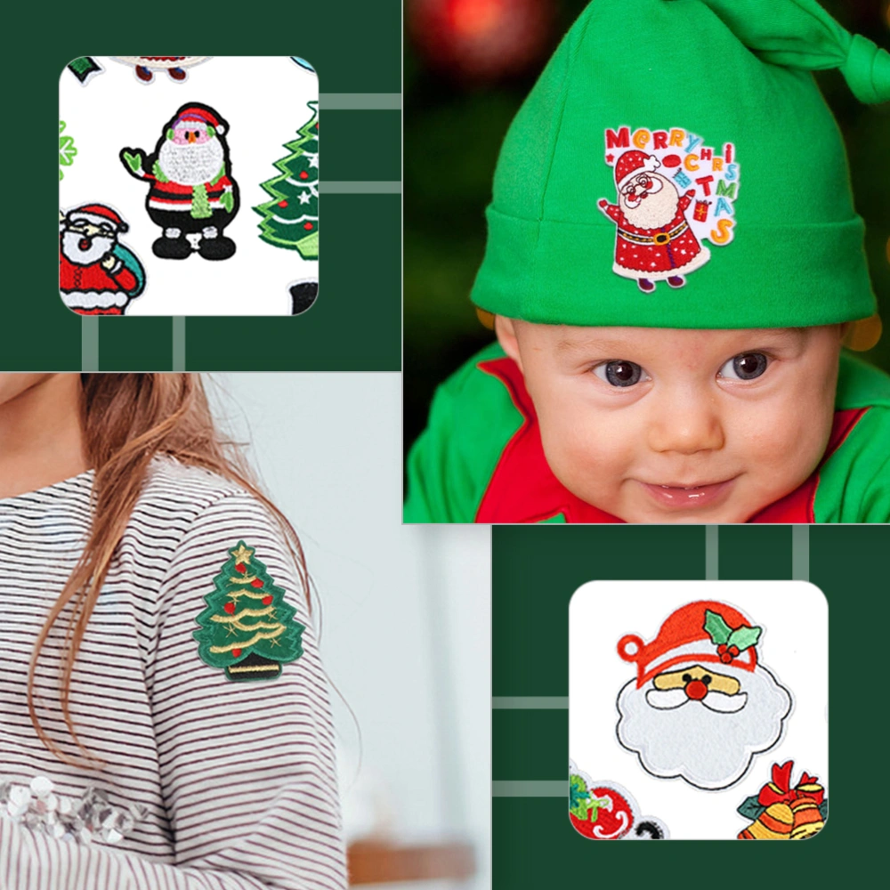 1 Set Christmas Theme Patch Stickers Delicate Embroidery Decorative Cloth Patch