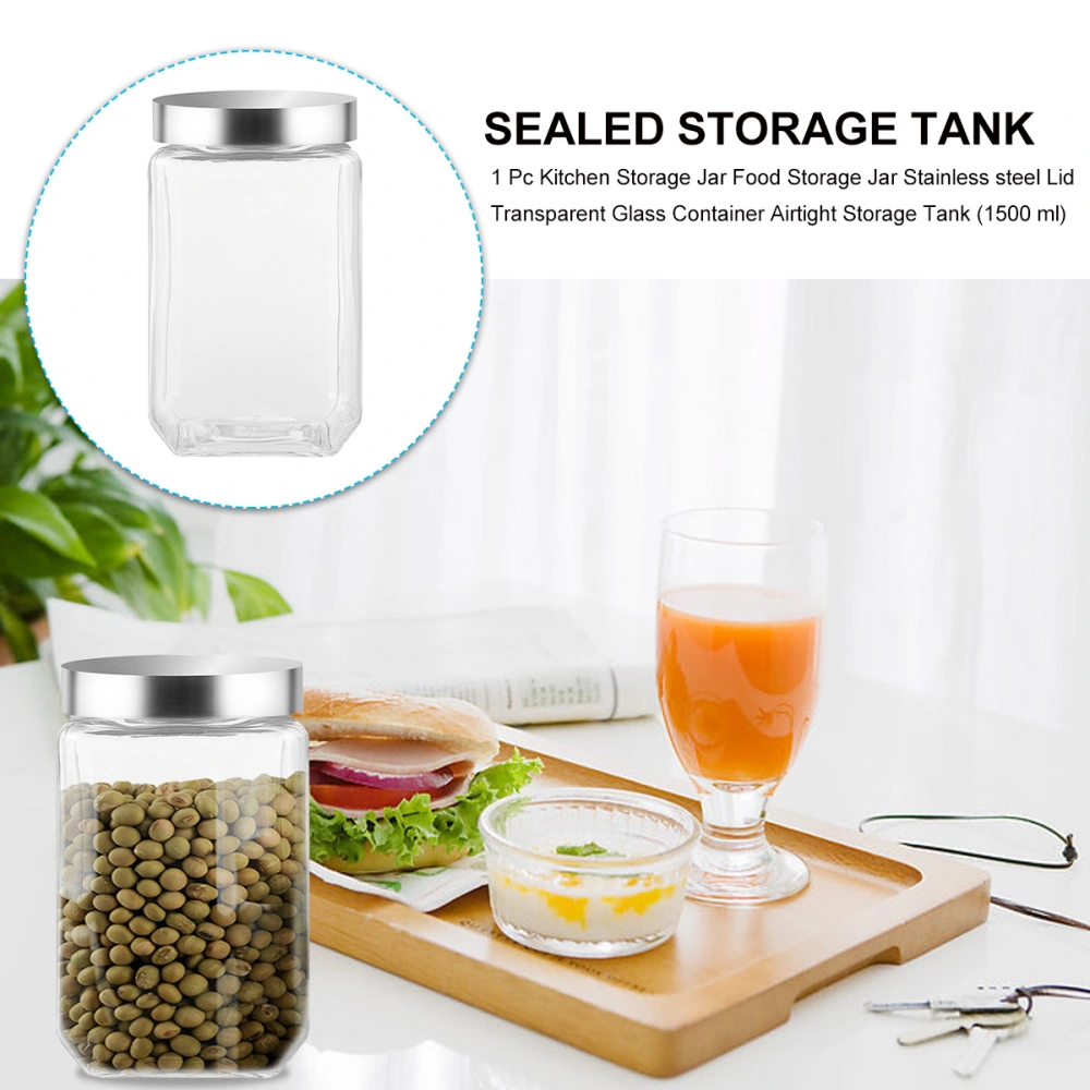 1 Pc Kitchen Storage Jar Food Jar Stainless Steel Lid Glass Container (1500ml)