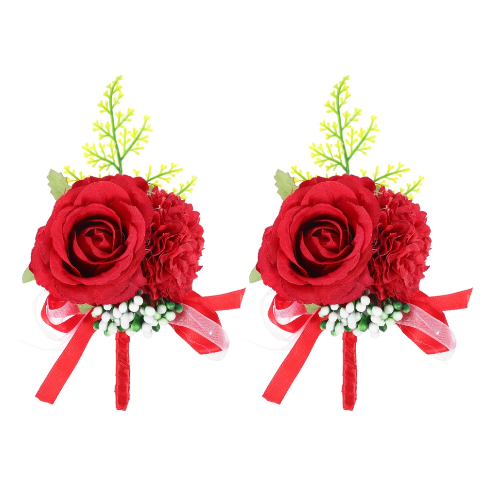 2Pcs Artificial Flower Corsage Simulation Flower Brooch Wedding Photographic Prop