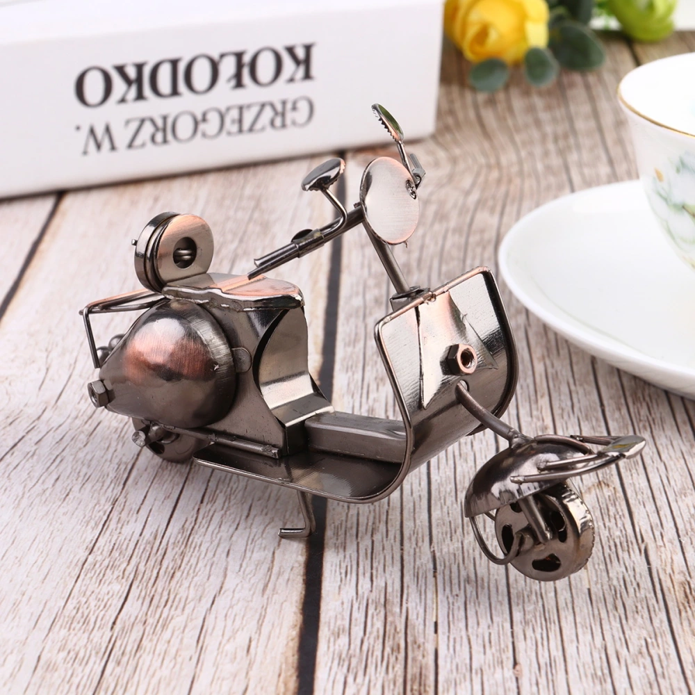 Retro Motorcycle Model Iron Art Car Craft Delicate Home Adornment for Desktop Decoration (Silver Grey)