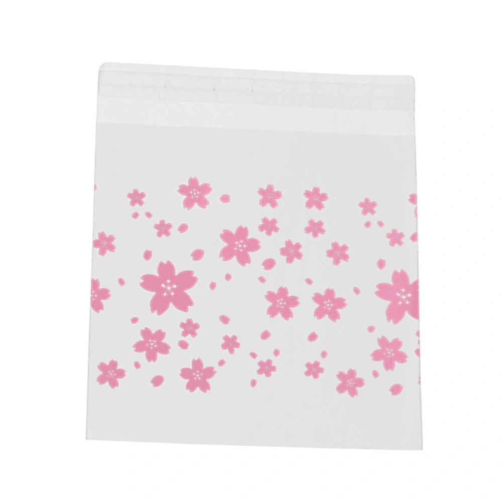 100pcs Matte Flower Pattern Plastic Bag Transparent Gift Bags Self-adhesive Seal Pouch for Candy Cookie Dessert Packaging (Pink)