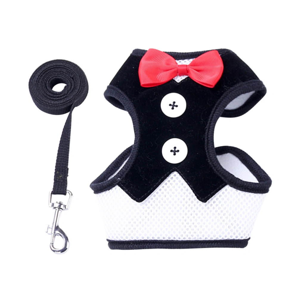 Dog Harness Vest Bow Tie Evening Dress Pet Leash Collars Chest Back Chest Strap Pet Supplies(Black/L)