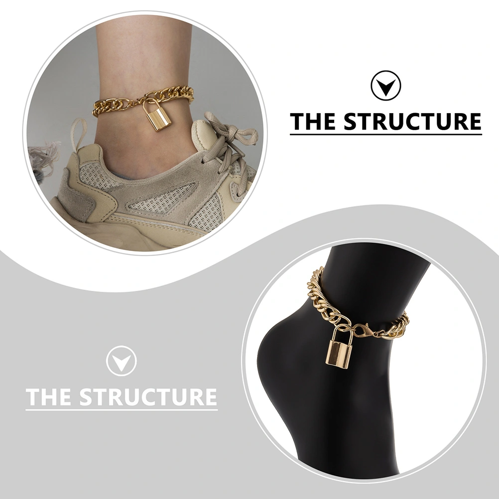 1Pc Fashion Hollow Metal Foot Chain Vintage Lock Pendant Ankle Chain Decor