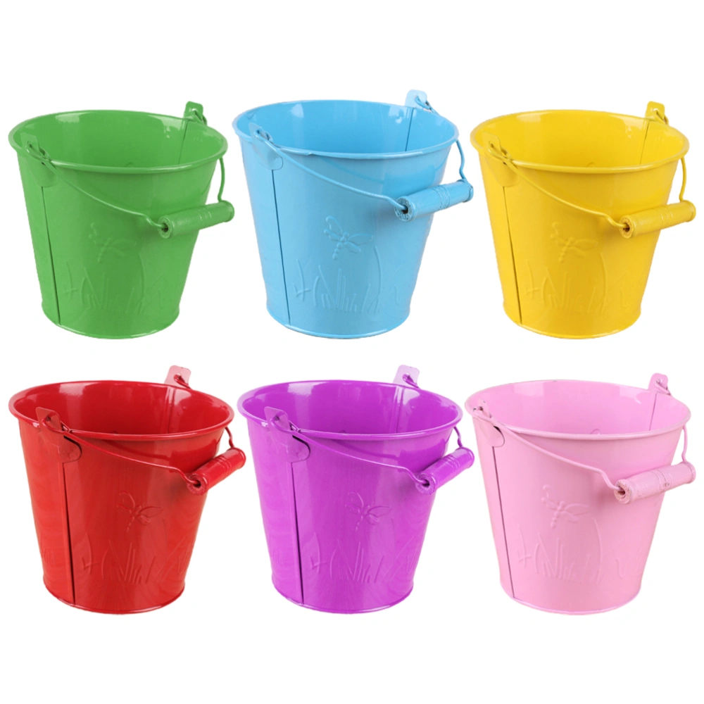 6pcs Interesting Mini Bucket Toy Child Sand Buckets Tinplate Beach Bucket