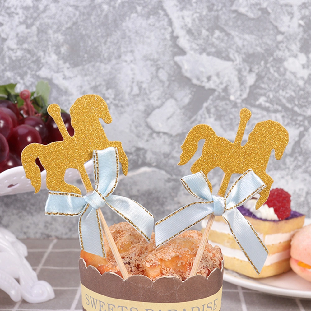  40pcs Creative Horse Shape Cupcake Toppers Carousel Horse Theme Cake Toppers