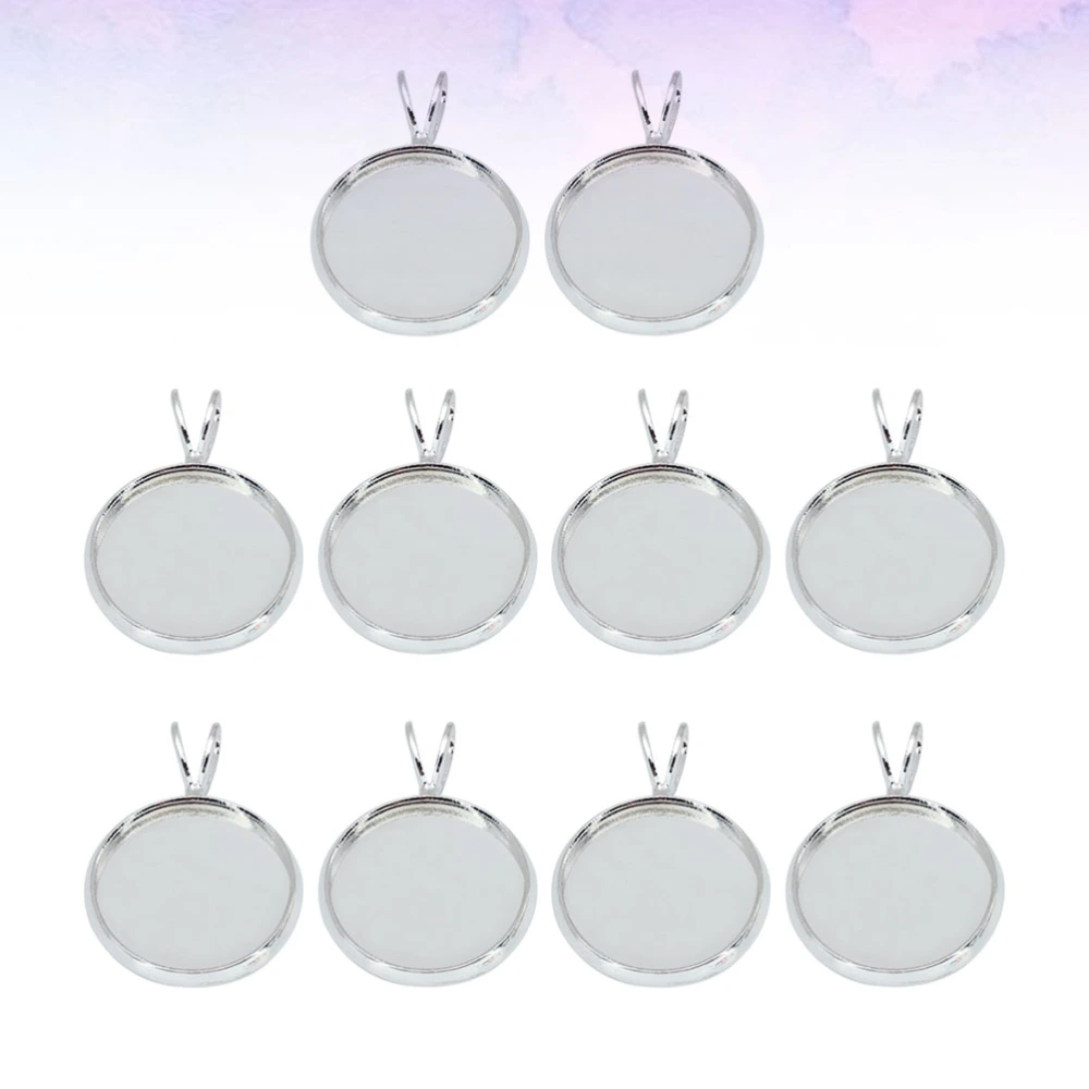 10PCS 20mm DIY Time Tray Pendant Retro V-shaped Hanging Ring Tray Pendant DIY Round Shape Bezel Pendant Trays Creative DIY Copper Tray Pendant for DIY Crafts Jewelry Making (Silver)