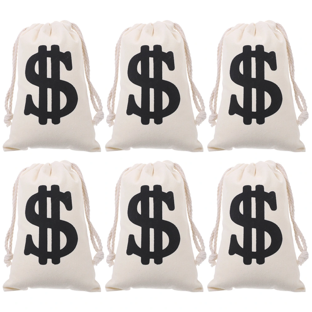 6pcs Canvas Gift Bag Money Bag Drawstring Bag for Party Jewelry Bag Pouch Favor Bag