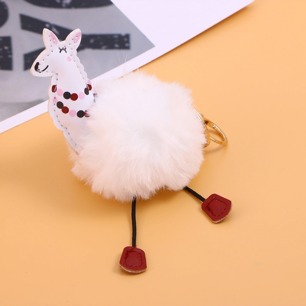 Cartoon Alpaca Plush Ball Keychain Pendant Women Key Ring Holder Luggage Car Hanging Pendant (White)