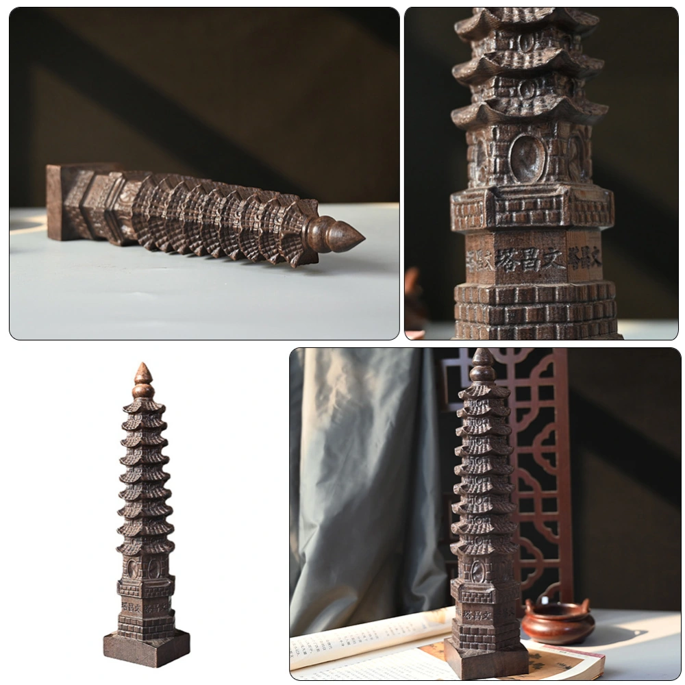 Tower Statue Ornament Tower Shape Desktop Ornament Agarwood Carving Decor