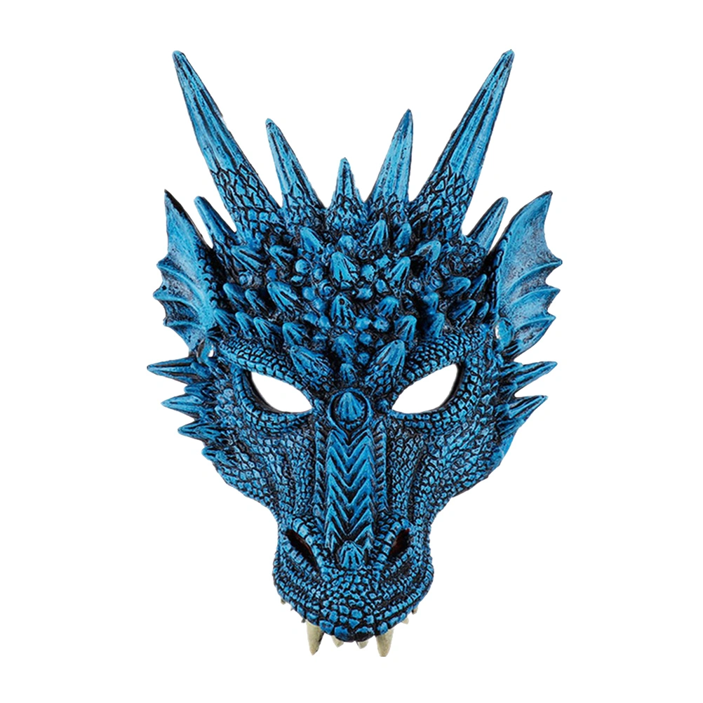 Dragon Mask Costume Prop Mask Dress-up Accessory for Halloween Masquerade Cosply Costume Party Carnival Performance (Blue)