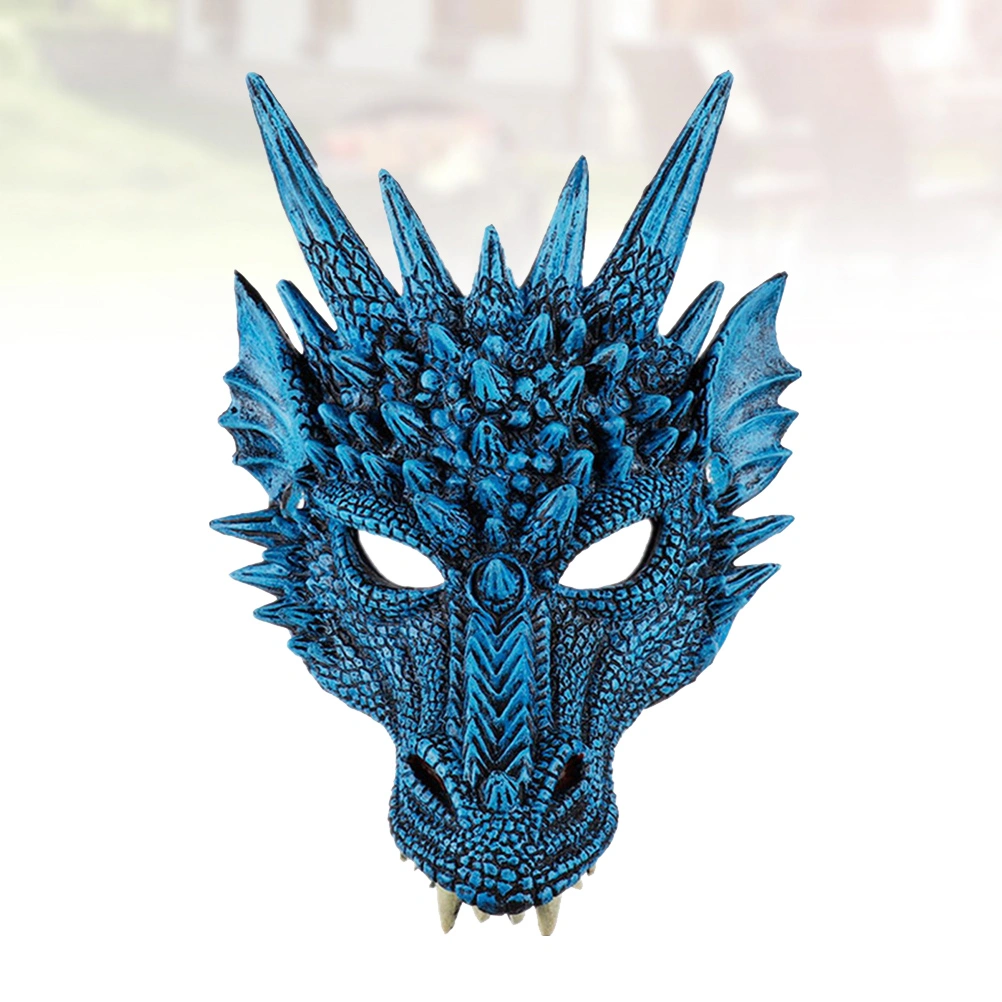 Dragon Mask Costume Prop Mask Dress-up Accessory for Halloween Masquerade Cosply Costume Party Carnival Performance (Blue)