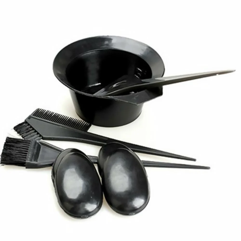 1 Set/5 Pcs Professional Hair Coloring Comb Hairbrush Practical Dyeing Bowl DIY Hairdressing Tint Hair Brush for Barbershop (Black)