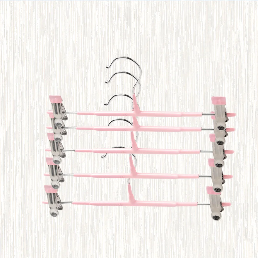 5pcs Clothing Hanger with Clips Non-Slip Pants Skirt Rack Hanger for Clothing Store Dorm Home (Pink)