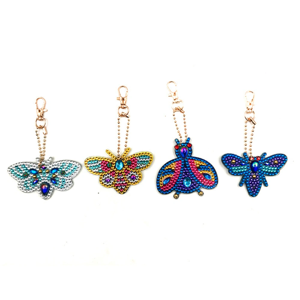 4pcs Diamonds Art Painting DIY Keychains Butterflies Bee Keychains for Kids Adults