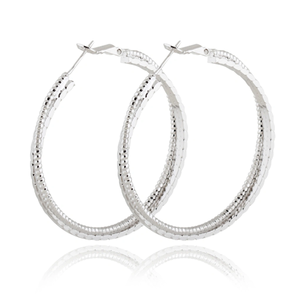 Pair of Fashion Three-Layer Style Women Girls 18K Platinum Plated Ear Pendants Earrings (Silver)