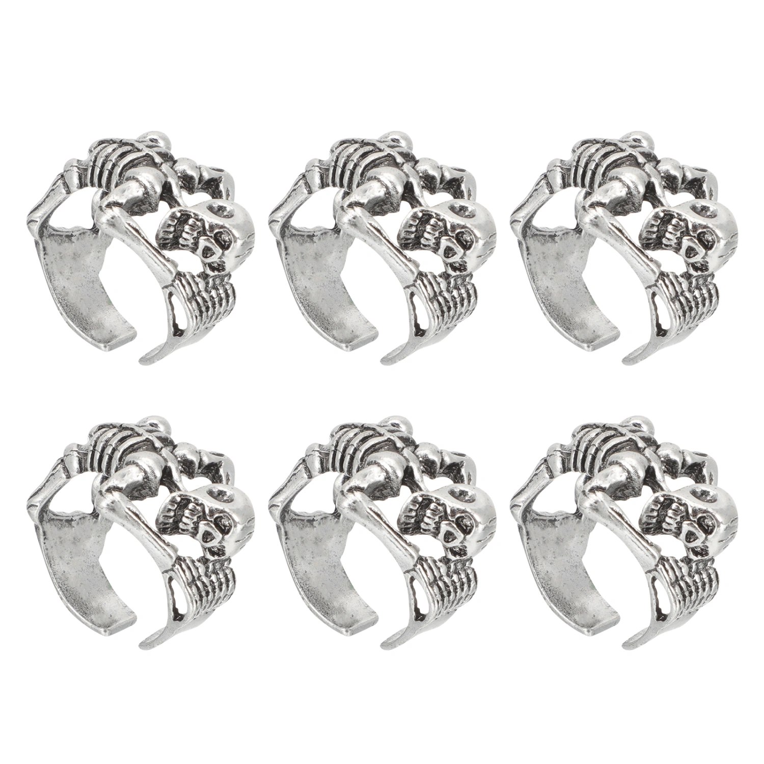 6pcs Vintage Skull Rings Women Men Goth Skeleton Ring Halloween Jewelry