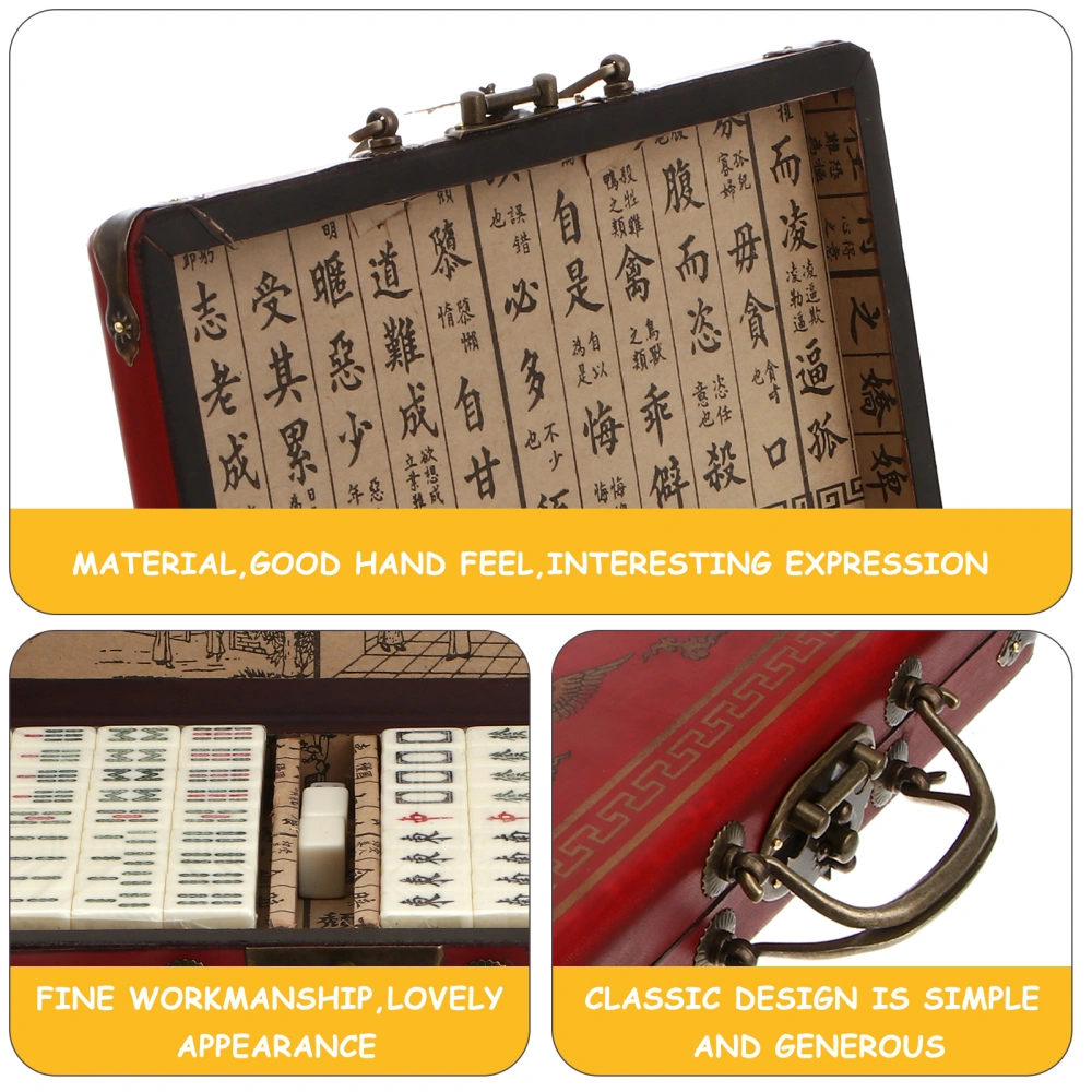 Archaise Mahjong Travel Mahjong Portable Chinese Traditional Majong Game with Antique Leather Case and English Manual